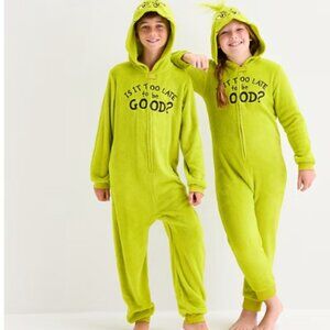 KIDS Unisex Grinch Fleece Hooded Onesie Pajamas Size M (10)